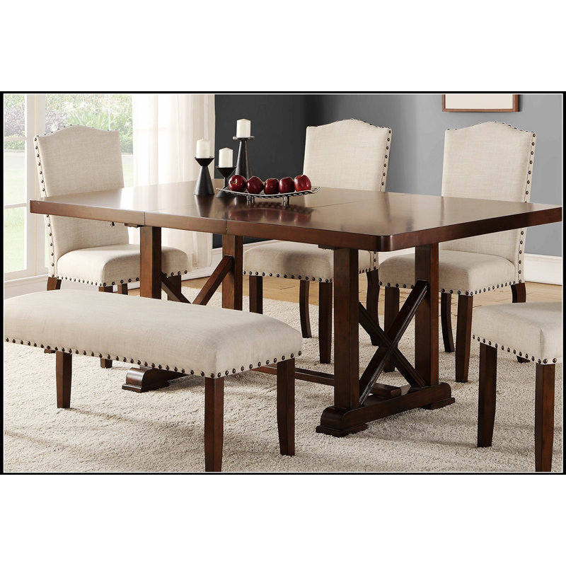 Table de salle à manger en placage de cerisier classique avec rallonge et support unique