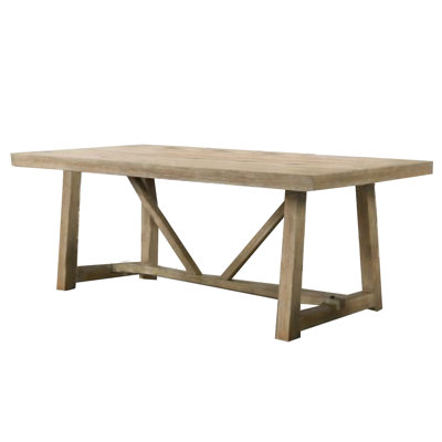 Gexy Dining Table, 84 Inch, Brown Oak Veneer, Trestle Angled Base