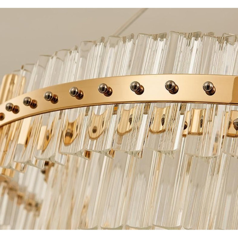 Lustre ovale moderne en verre clair, Bronze doré, H 25 po x l 15 po x P 60 po, Transparent