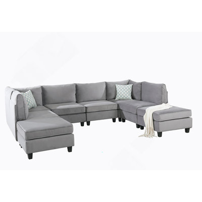 Simona 120" Gray Velvet 8Pc Modular Sectional Sofa