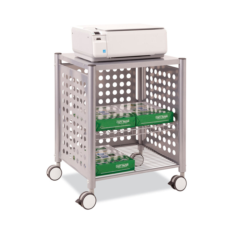Matte Gray Steel Rolling File Cart with Shelf and Casters