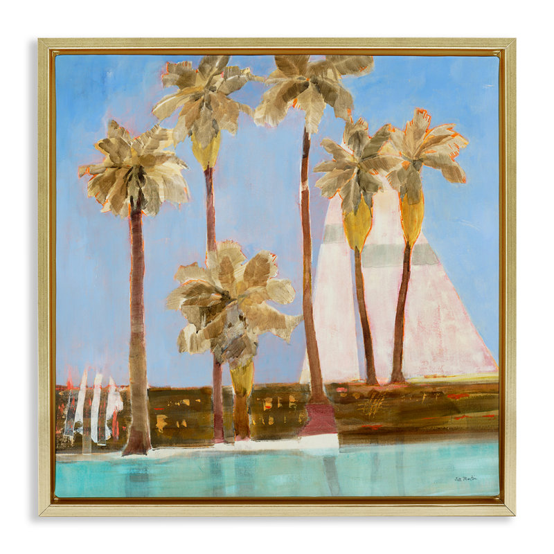«Rustic Tropical Scene», art mural encadré sur toile flottante par Jill Martin, Cadre flottant métallique doré