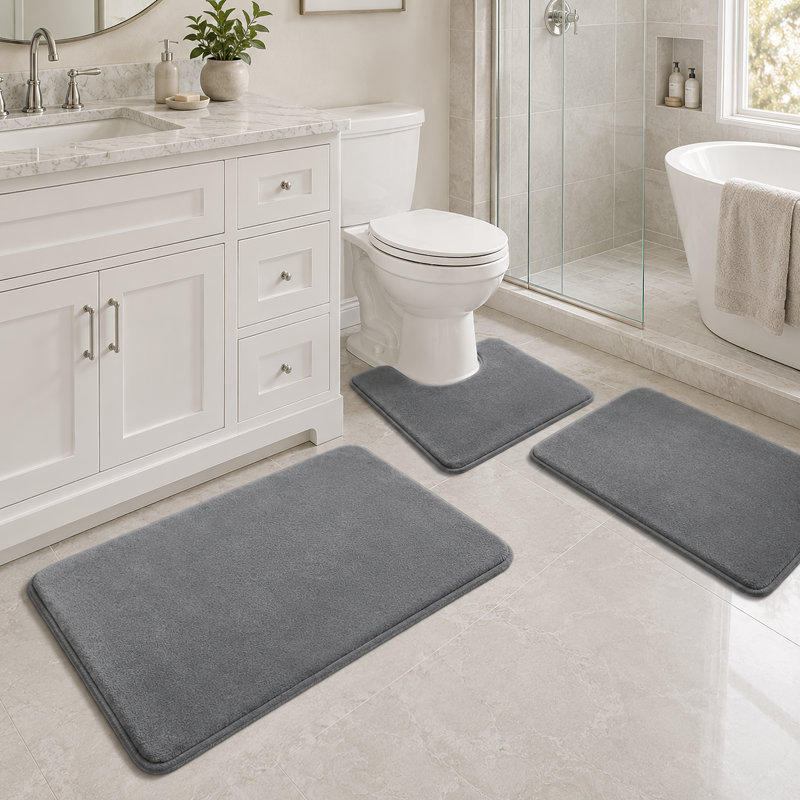 Ensemble de 3 tapis de bain doux et absorbant avec envers antidérapant