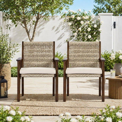 Chaise de salle à manger d'extérieur, chaises de patio en bois d'acacia et rotin tissé en osier, siège de fauteuil d'extérieur