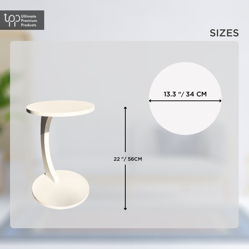 Adhem C-Shaped Round Side Table with Rolling Wheels, White