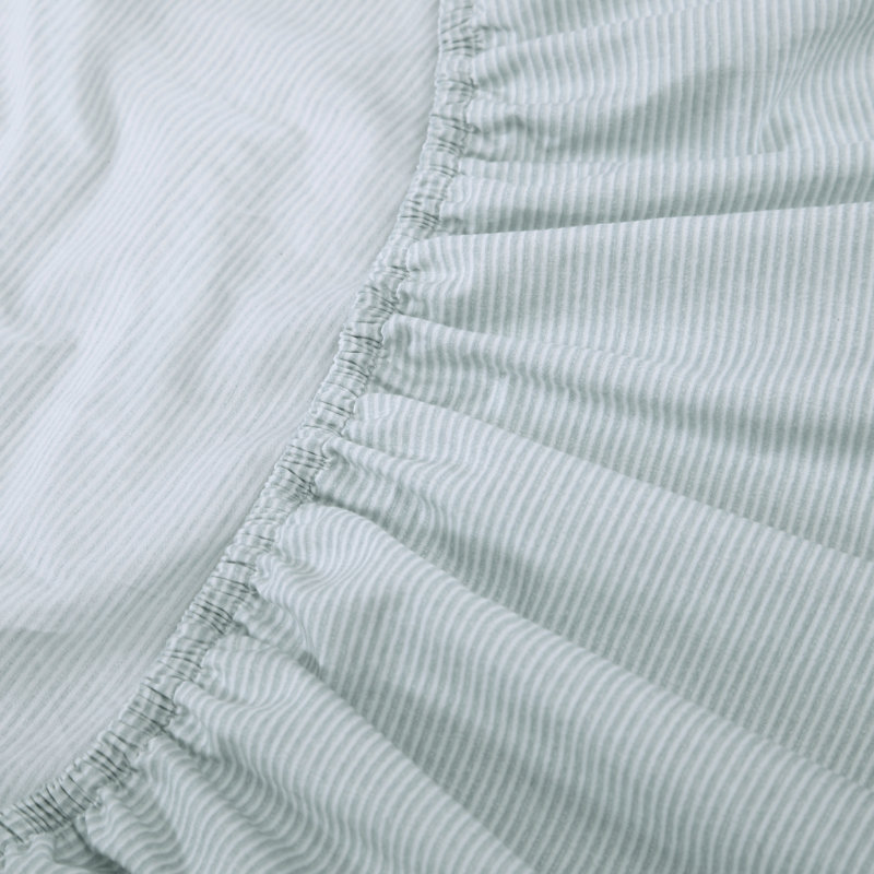 Printed Washed Cotton Sheet Set, King, Green Striped