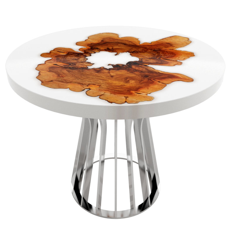 Round Metal Base Dining Table, White/Orange, 100 cm W x 100 cm L, Chrome