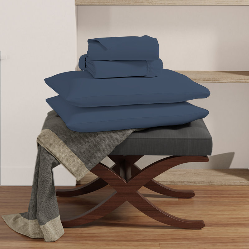Ensemble de draps durables et légers 100% coton durable et respirant, Grand, Bleu marine