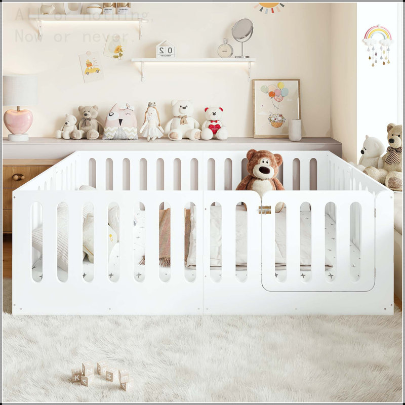 Grand lit en bois massif Montessori avec porte, Grand lit, Blanc clair