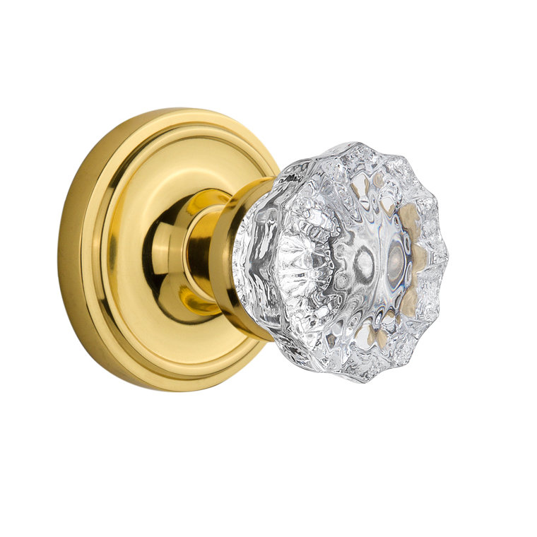 Classic Rosette with Crystal Door Knob, Unlacquered Brass, 2-3/8"