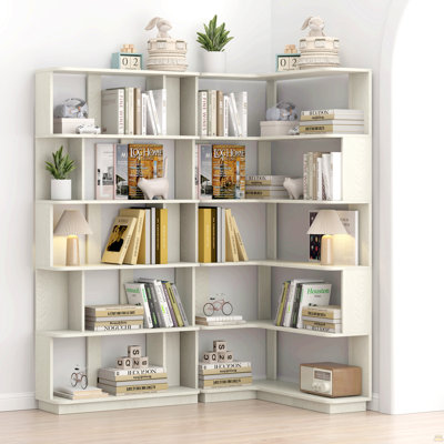 90 Cm Space Saving Corner Bookshelf + 80 Cm Bookcase Extendable Free Combination, Set Of 2 Display Shelf, White Oak Color And Other 4 Colors For Option, Freely Combined And Matched Furniture