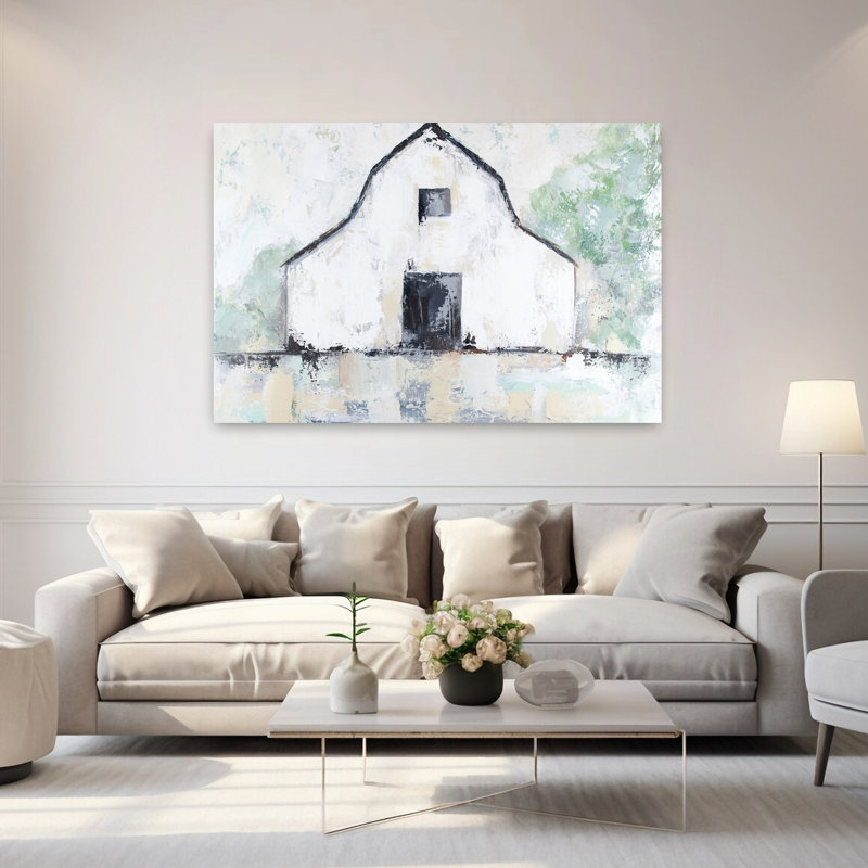Rustique grange, architecture abstraite, art contemporain, H 40 po x l 60 po