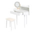Bureau de coiffeuse de coin moderne avec grand rangement, miroir et tabouret à DEL, luminosité réglable, peu encombrant, blanc