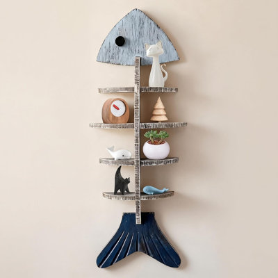 Étagère murale en bois en forme de poisson, décoration marine, bord de mer, lac | Décoration murale pour poissons, présentoir mural décoratif sur le thème de l'océan
