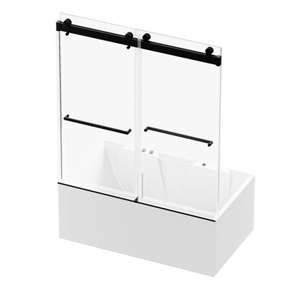 Porte de douche, noir mat, 56 à 60 po X P 62 H, verre trempé, quincaillerie pour supports de longévité