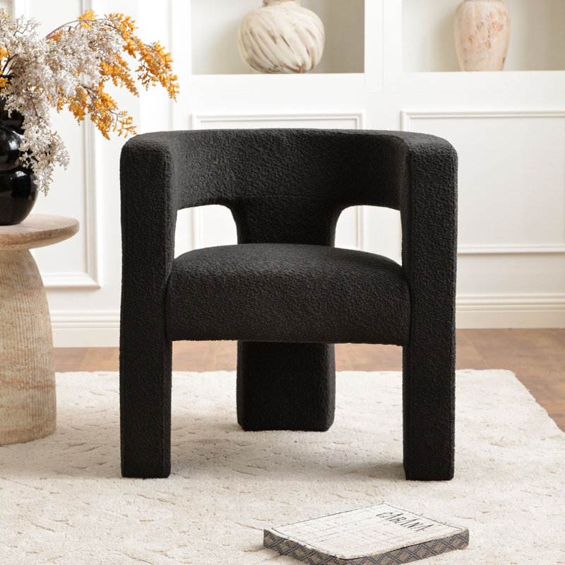 Brycie 28" W Boucle Square Armchair, Jet Black Polyester Blend