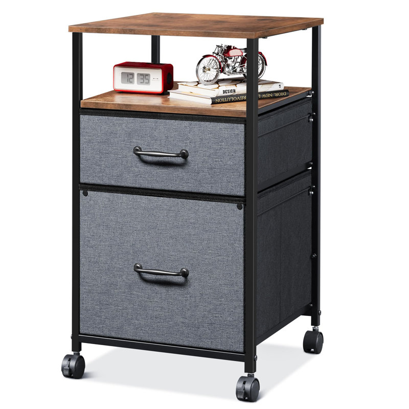  2-Drawer Rolling File Cabinet With Open Storage, Rustic Brown, Lightweight And Sturdy Office Storage Solution, 15.7"D X 15.4"W X 26.8"H, Ideal For Home Office