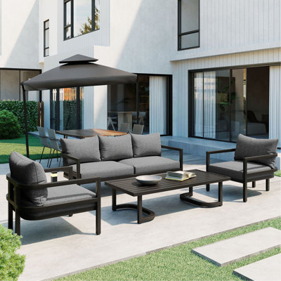 Ensemble de canapé d'extérieur multi-personnes en acier avec table basse, sièges de patio imperméables et antirouille, coussins résistants aux rayons UV pour le jardin, la pelouse et la cour