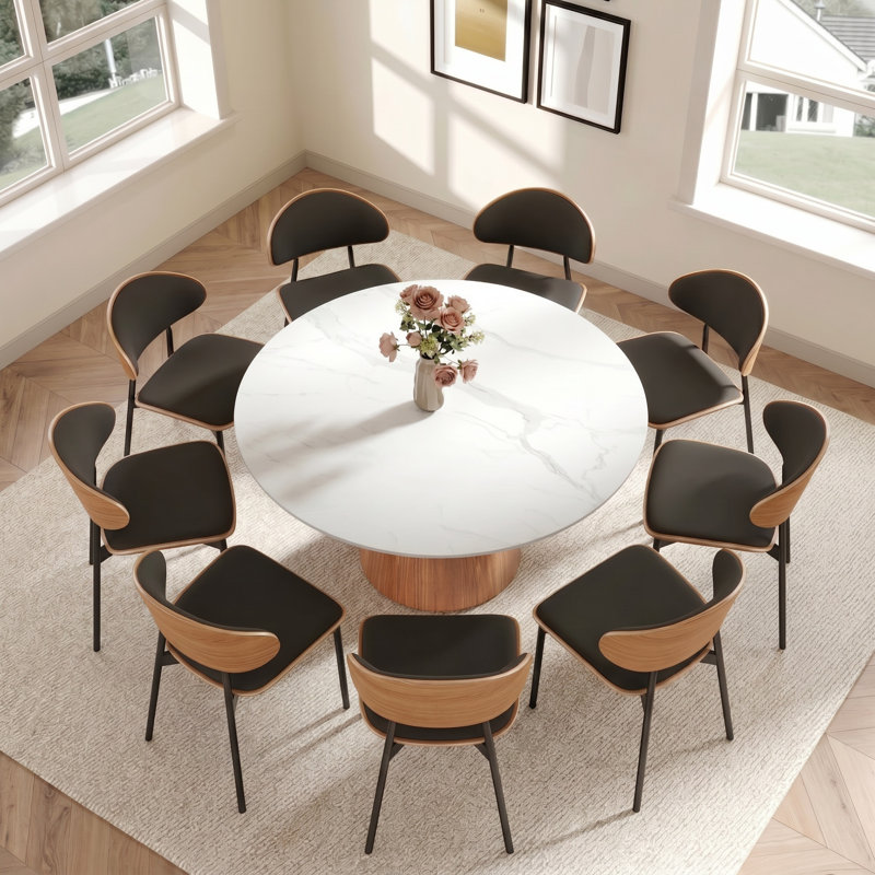 Table de salle à manger 7 pièces avec chaises rembourrées élégantes, H 29,52 po x l 59,05 po x P 59,05 po, Blanc