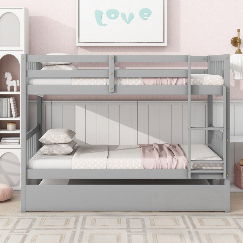 Lit superposé simple au-dessus de simple avec lit gigogne, échelle et garde-corps de sécurité, Gris
