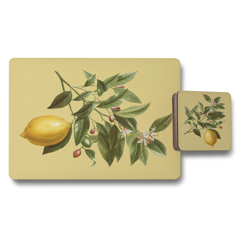 Lemon Branch Placemat Coaster Set With Wood Bottom High End Print Artwork Limited Edition