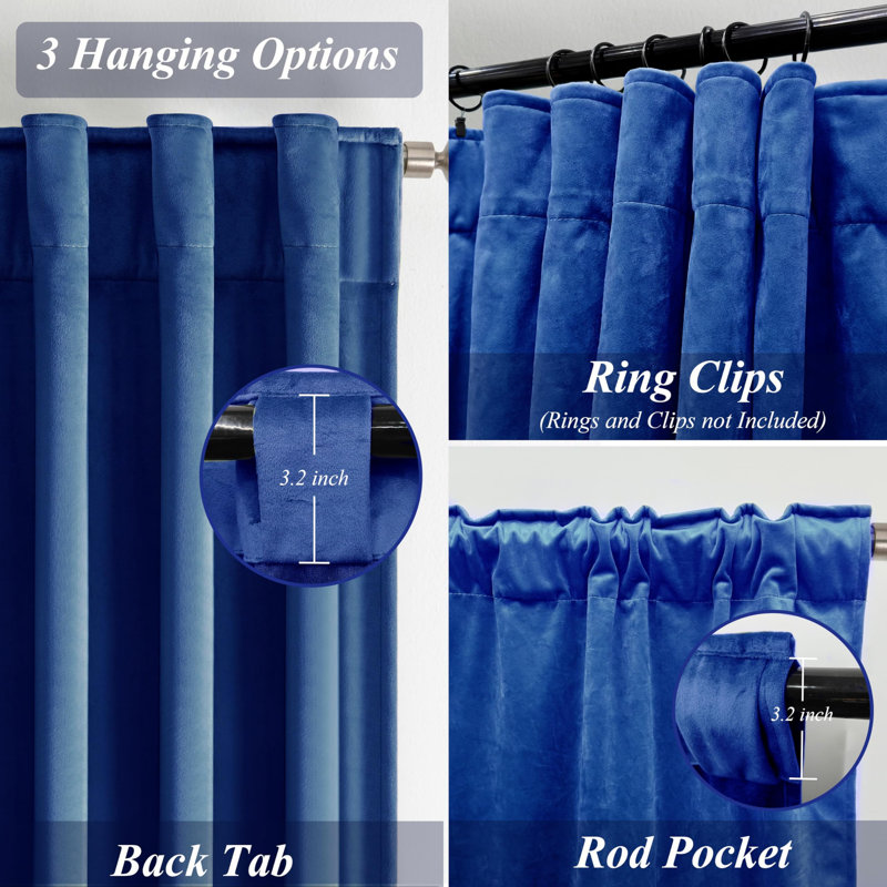 Ensemble de rideaux en velours 2 panneaux Dessy, Bleu marine, L 52 po x L 84 po
