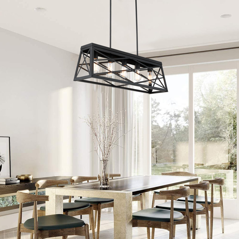 Lustre suspendu à 5 lumières pour îlot de cuisine avec finition noir mat, Noir