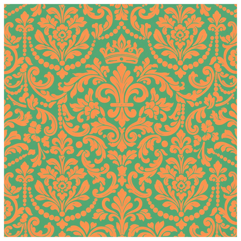 Tapisserie murale orange et vert damassé, 68in H x80in W with 4 Grommets