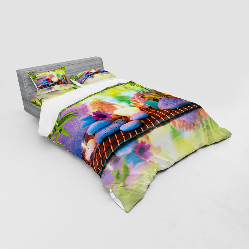 Ensemble de housse de couette en microfibre vert / violet, Housse de couette grand + 3 pièces supplémentair