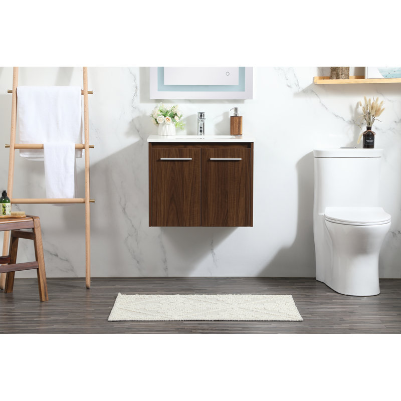 Penn 24'' Single Bathroom Vanity with Engineered Marble Top, Teak