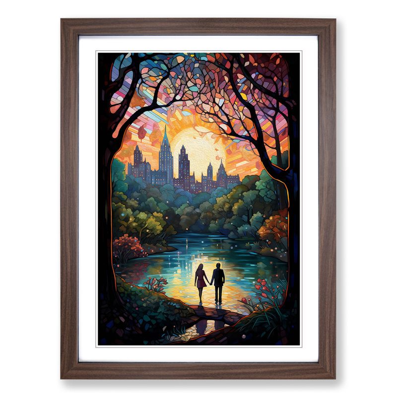 Central Park Nouveau - Single Picture Frame Print on Wood, Walnut Framed, 46cm H x 34cm W x 2cm D