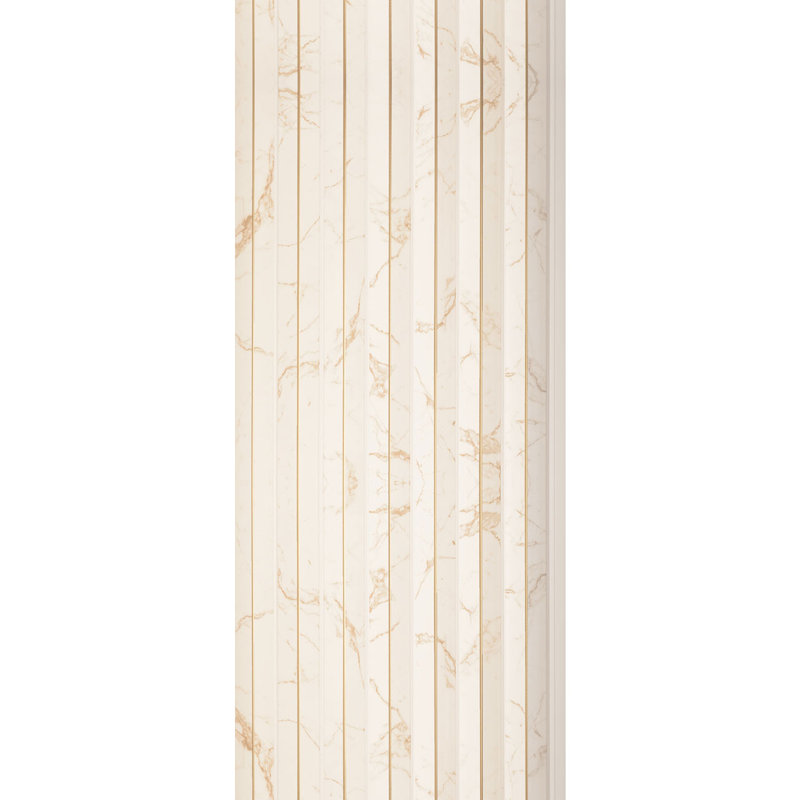Parois en lattes de bois recouvertes de polystyrène de L 112 po x l 9,5 po x P 0,5 po Gilded Peaks, Marbre Calacatta