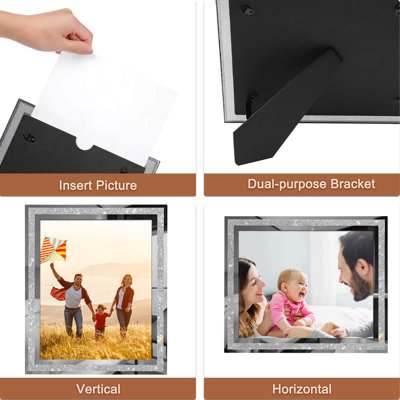 8X10 Picture Frames Set Of 2, Glitter Photo Frame For Tabletop, Silver Glass Picture Frame, Graduation Gifts For Her, Horizontally Or Vertically