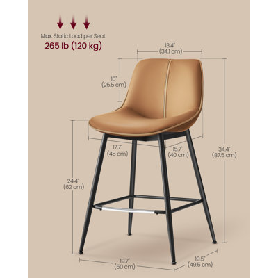 Tabourets de bar / de comptoir Mid-Century l 17,7 po x P 15,7 po Borna avec structure et repose-pieds en acier