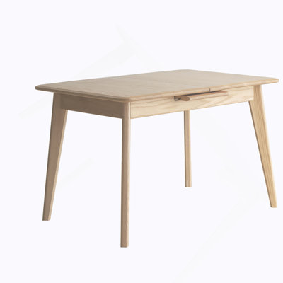 Table de salle à manger extensible en chêne massif naturel avec pieds en diagonale et table télescopique avec glissière en métal, pour 6 à 8 personnes en bois (couleur claire)