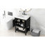 Lavabo de salle de bain moderne élégant en céramique 24 po avec tablette ouverte en bois massif-114410885