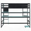 Lit mezzanine simple en bois avec bureau, support de rangement latéral, tablettes multiples et lumière RVB-133663743