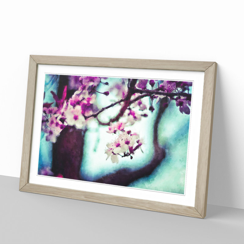 Pink Cherry Blossom Flowers Vol.10 - Framed Print, 27cm H x 36cm W x 2cm D, Oak Framed