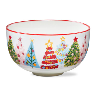 Groovy Trees Snack Bowl White Stoneware Christmas 20 Oz
