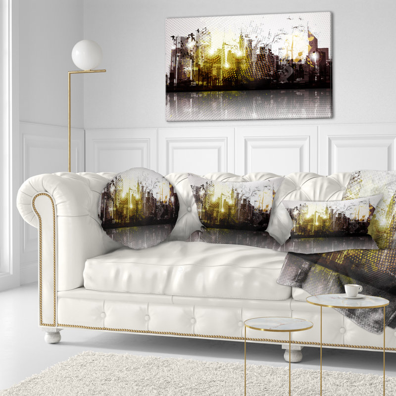 Coussin de cityscape panorama grunge city, 12 po x 20 po, Coussin lombaire