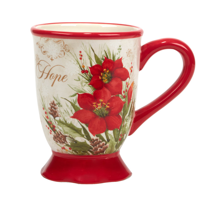 Set of 4 Red Ceramic Christmas Mugs with Winter Design