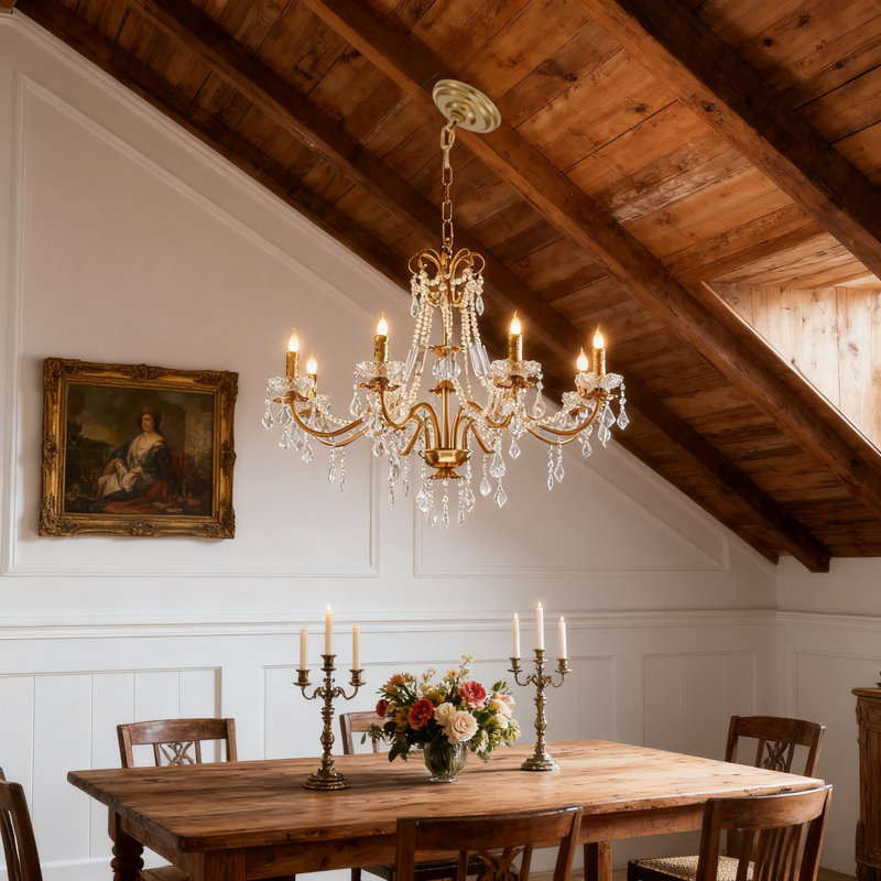 39.4" Retro 8-Head Crystal Adjustable Chain Chandelier for High-Ceiling SpacesChandelier