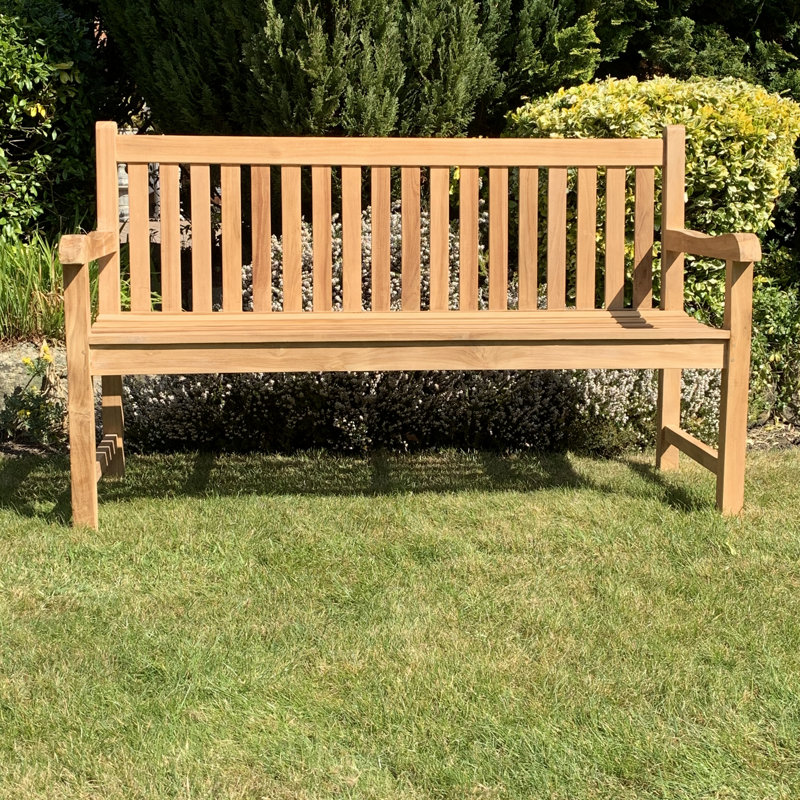 Jamila Solid Wood Teak Outdoor Bench, H 93 x W 150 x D 50cm
