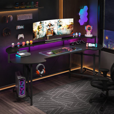 Kussai Adjustable Curved Metal Base Computer Desk