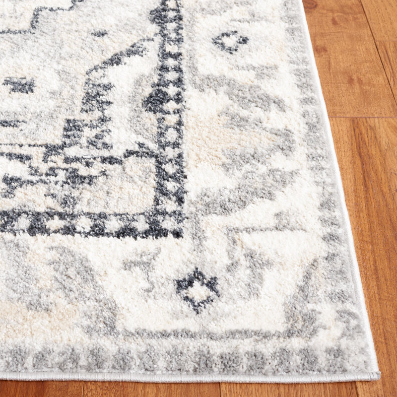 Tapis oriental en jute / polypropylène tissé à la machine en bleu / gris Lowrey, Rectangle 5 pi 5 po x 7 pi 6 po