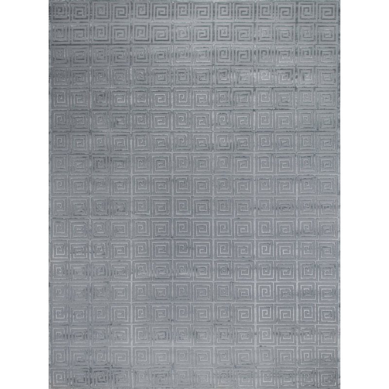 Greek Key Geometric Area Rug in Blue, Rectangle 10' x 14', Blue