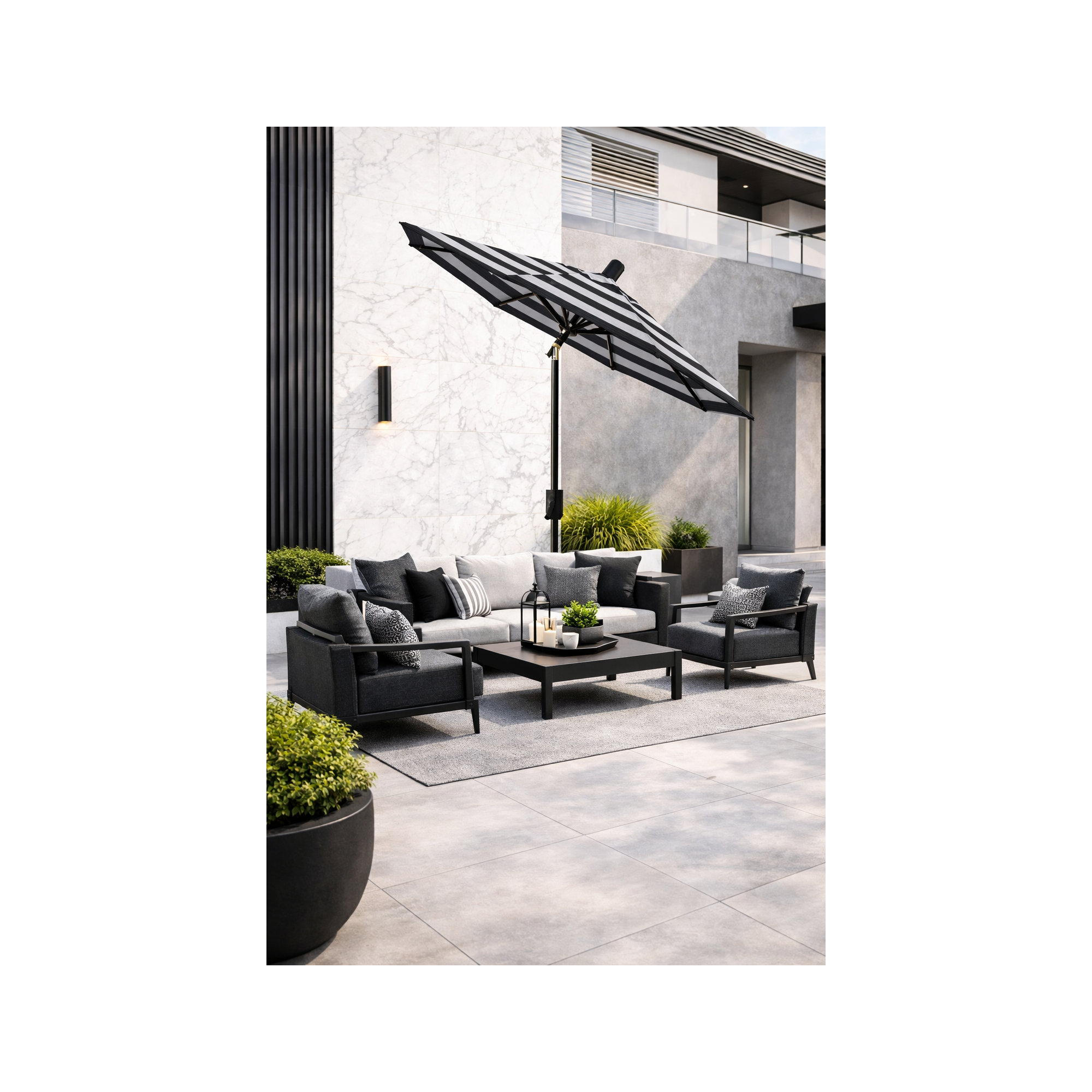 Natalie 74.5'' Outdoor Umbrella, Black Sapphire, Black Stripe