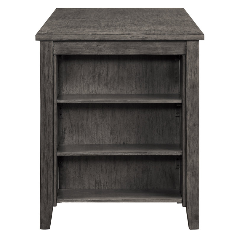 Table de salle à manger à hauteur de comptoir avec tablettes en gris - Pièce de salle à manger rectangulaire moderne en bois pour tablettes intégrées