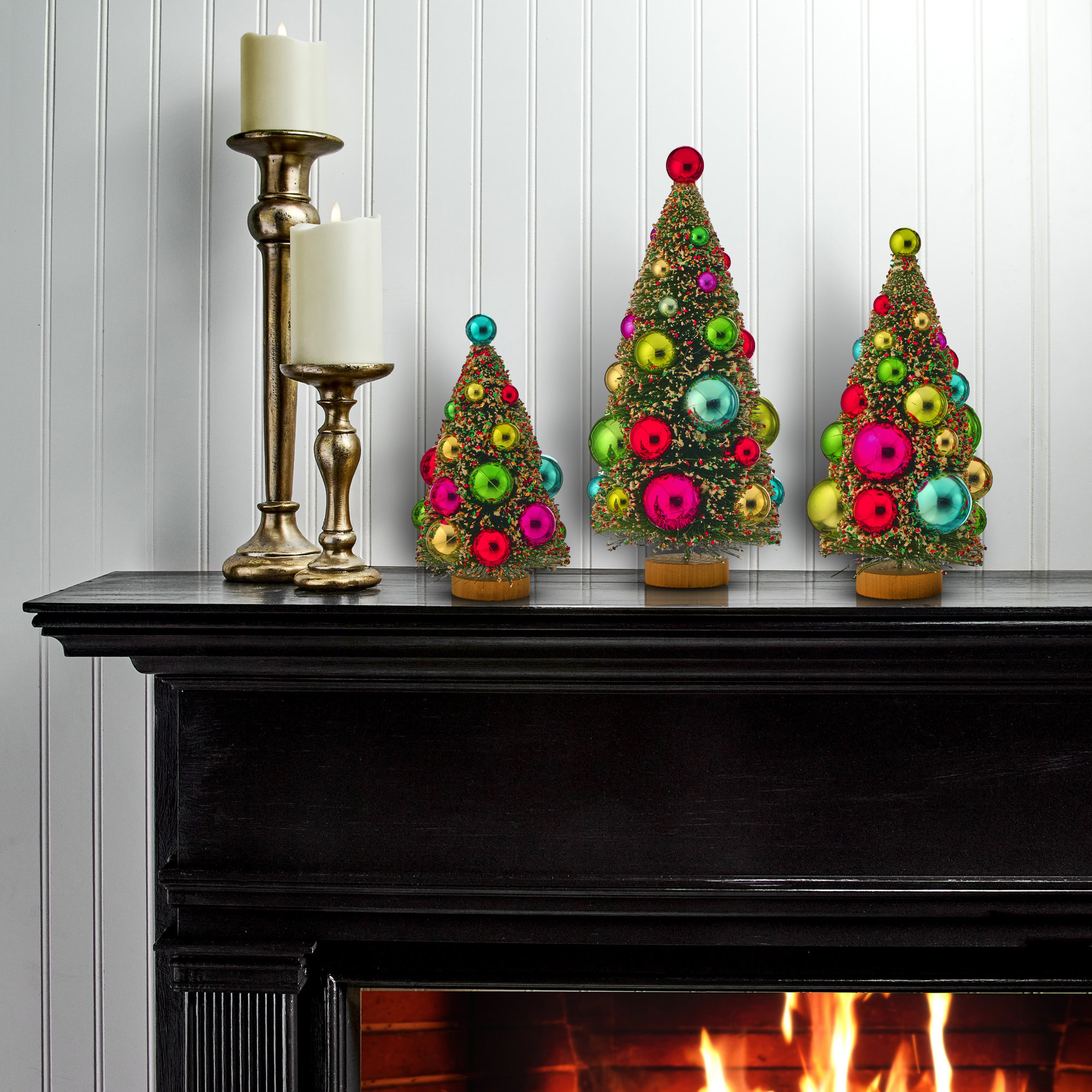 8-11.5" Retro Sisel Ornament Tree Set of 3