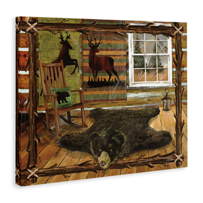 «Rustic Cabin with Border», art mural sur toile par Ed Wargo, H 16 po x l 20 po